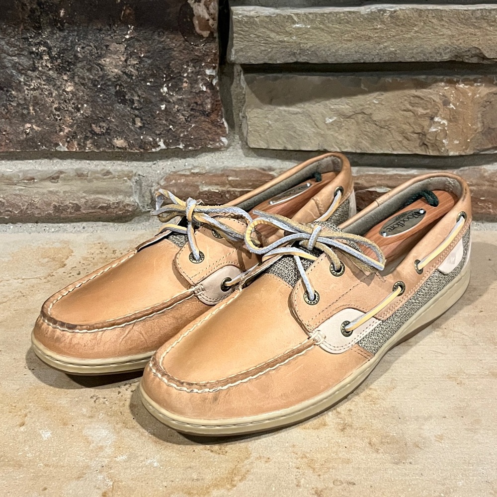Sperry Bluefish 2 Eye Linen Multi Tan Leather Boat Shoes
